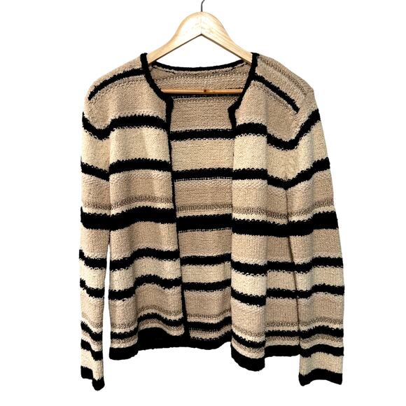 Sezane Vintage M Hand Knit Sweater Jacket SILK Cotton Stripe Neutrals Tan Black - Picture 4 of 10